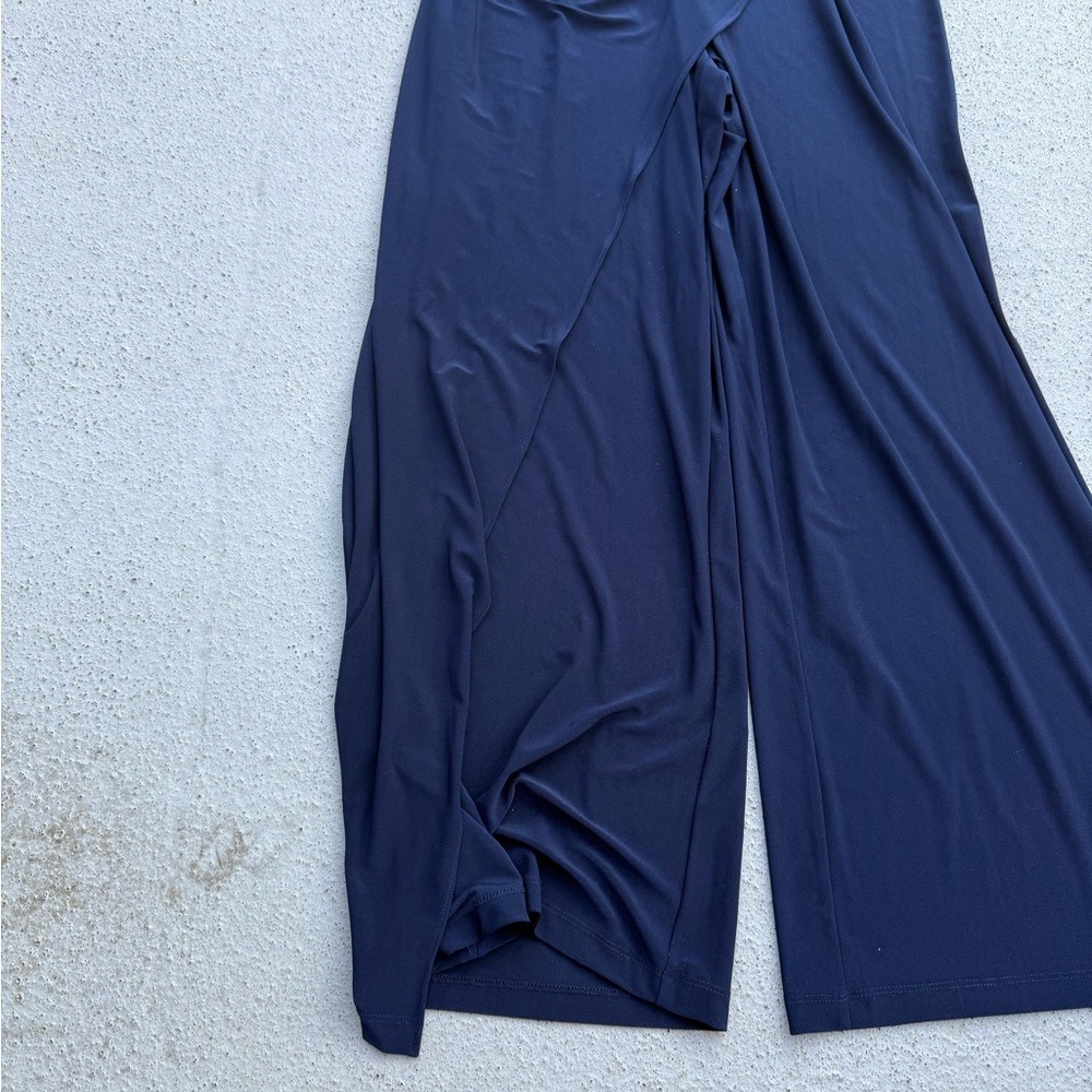 ADRIANNA PAPELL Beaded One-Shoulder Matte Jersey Jumpsuit In Midnight Size 16 - Picture 9 of 12